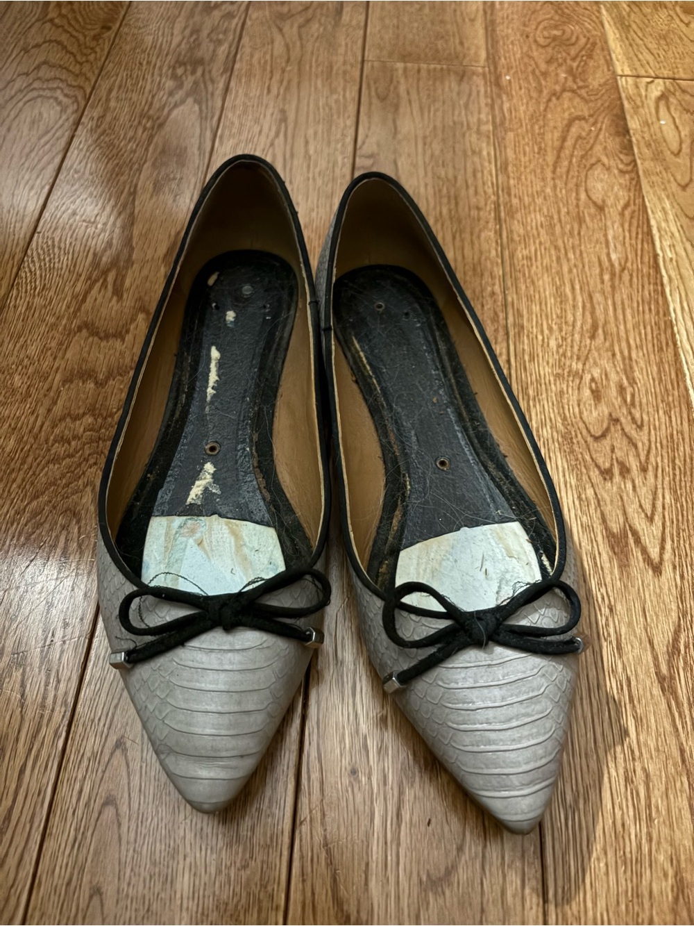 Franco Sarto Faux Snake Skin Flats with Black Bow
